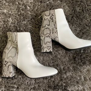 Shein size 8.5 faux leather white and snake skin boots.